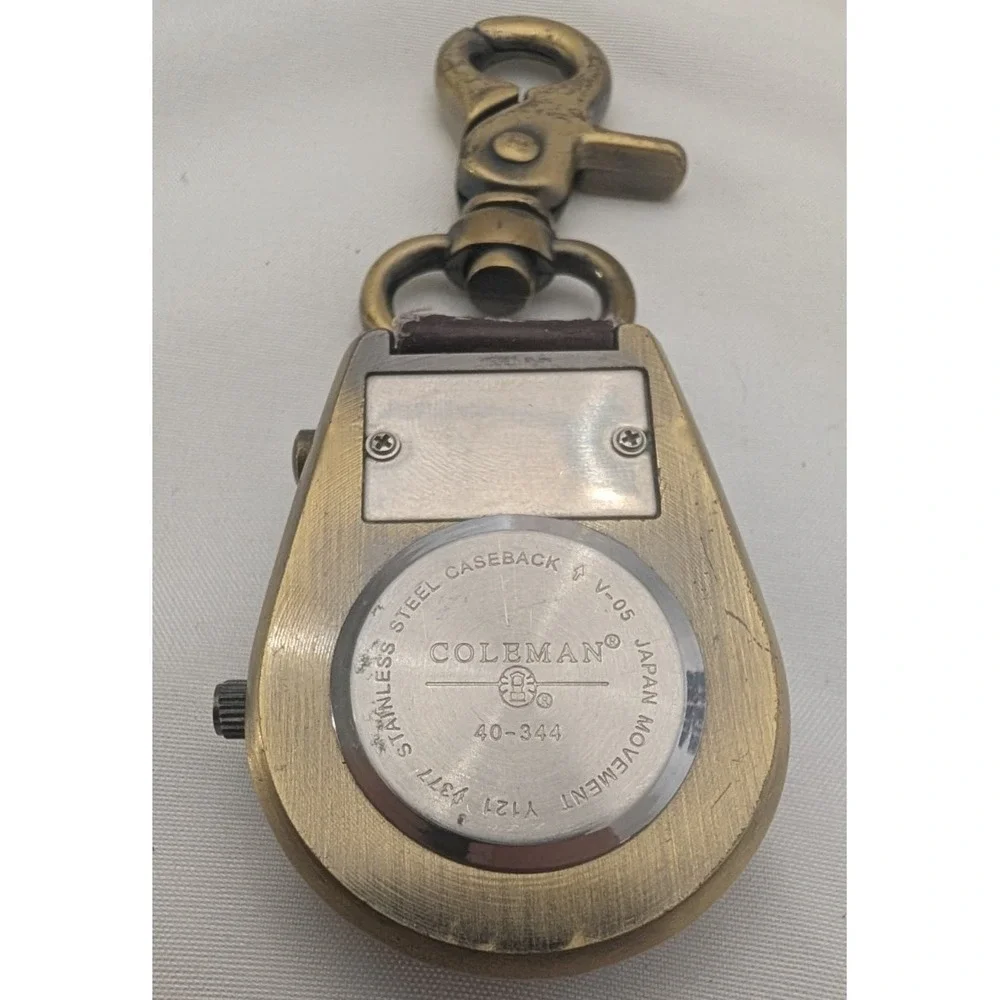 Vintage Coleman Clip-On Field Watch 40-344 Brass Tone Leather‎ Strap